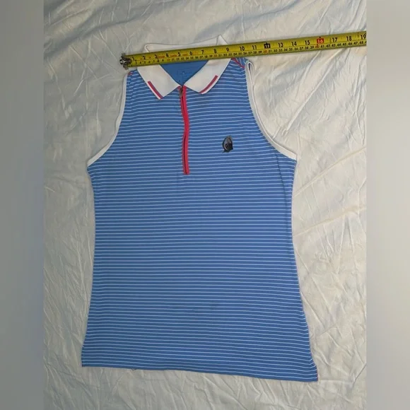 Peter Millar Women’s Sleeveless Golf Polo Shirt S Blue White Stripe UPF 50+ - Picture 11 of 14